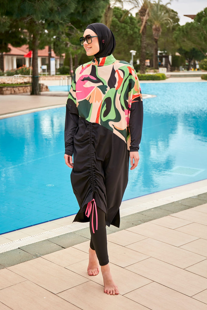 Free Flow Black 4-Piece Full-Coverage Modest Swimwear