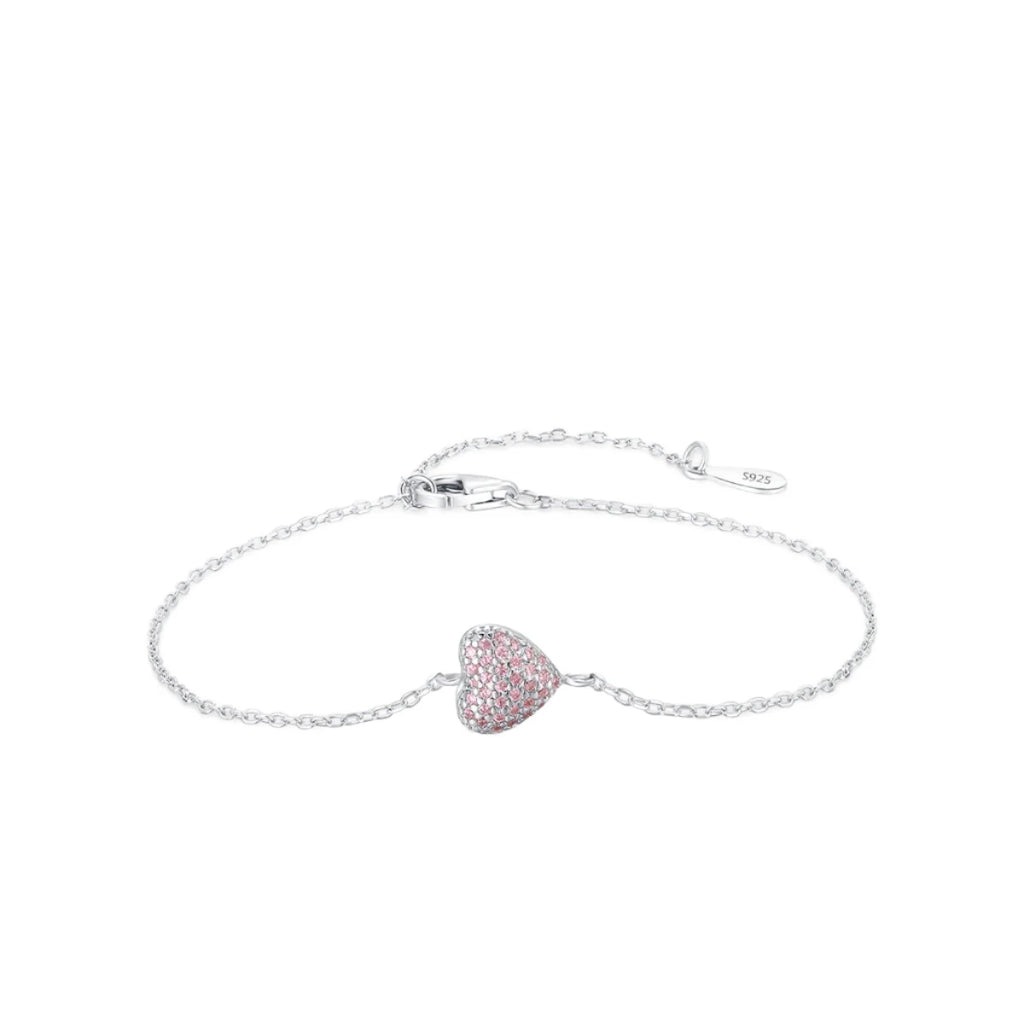 Light Pink Zircon Heart Bracelet - 925 Sterling Silver