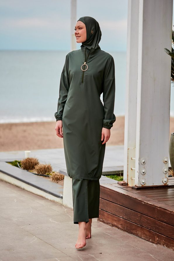 Teal Elegant Woven Full Burkini Swimwear